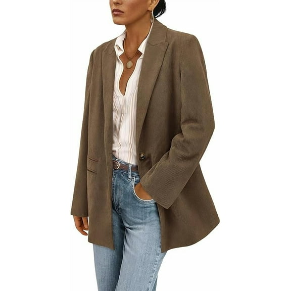 PRETTYGARDEN Women's Winter Corduroy Blazers Jackets Dressy Casual Ribbed Long Sleeve Lapel Fashion Work Business Outerwear