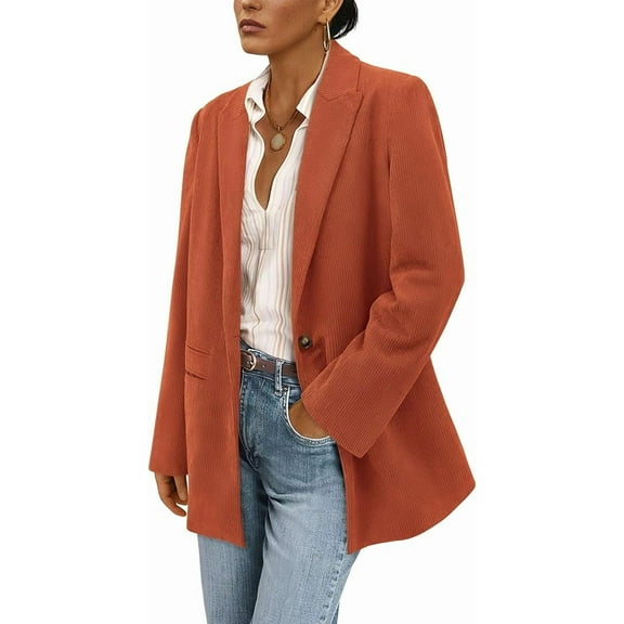 PRETTYGARDEN Women's Winter Corduroy Blazers Jackets Dressy Casual Ribbed Long Sleeve Lapel Fashion Work Business Outerwear