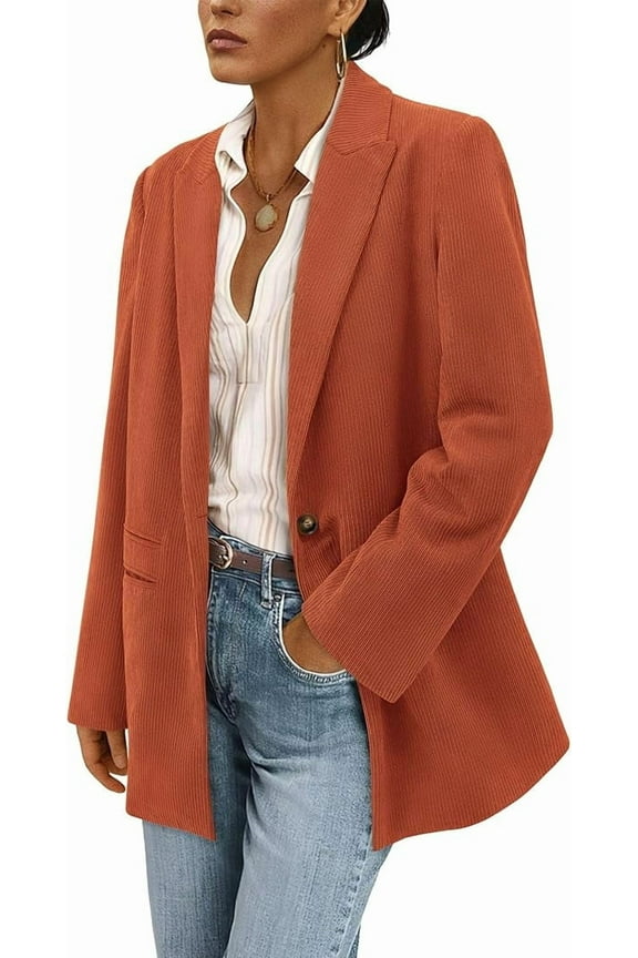 Women's Winter Corduroy Blazers Jackets Dressy Casual Ribbed Long Sleeve Lapel Fashion Work Business Outerwear