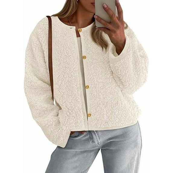 PRETTYGARDEN Women's Winter Faux Fur Coats Fuzzy Fleece Cropped Jackets Buttons Warm Casual Trendy Fall Fashion Clothes