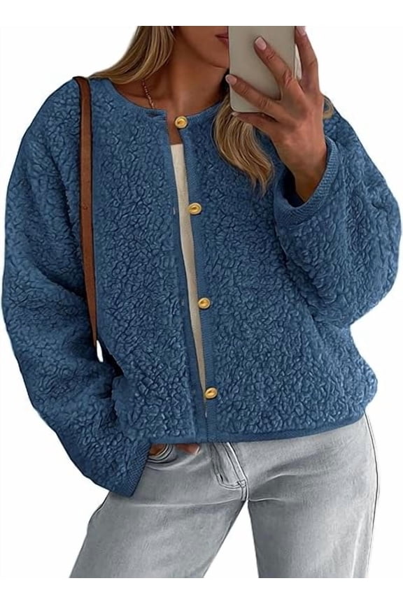 Women's Winter Faux Fur Coats Fuzzy Fleece Cropped Jackets Buttons Warm Casual Trendy Fall Fashion Clothes