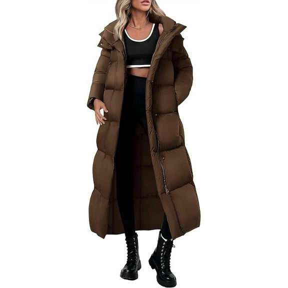 PRETTYGARDEN Women's Winter Long Puffer Coats Hooded Zip Up Casual Thickened Down Jackets Trendy Warm Clothes Outerwear