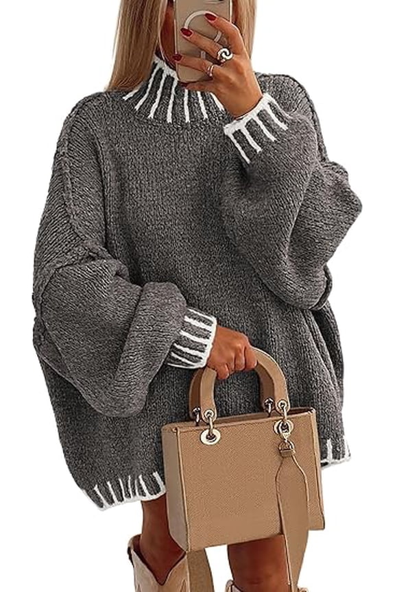 Women's Winter Oversized Pullover Sweaters Long Sleeve Mock Neck Chunky Knit Slouchy Jumper Tops