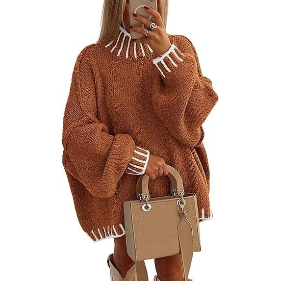 PRETTYGARDEN Women's Winter Oversized Pullover Sweaters Long Sleeve Mock Neck Chunky Knit Slouchy Jumper Tops