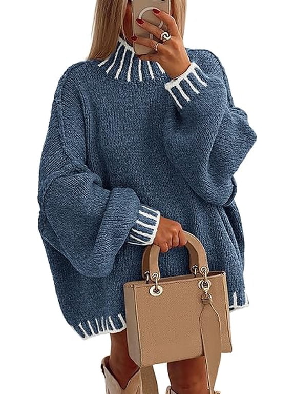 Women's Winter Oversized Pullover Sweaters Long Sleeve Mock Neck Chunky Knit Slouchy Jumper Tops