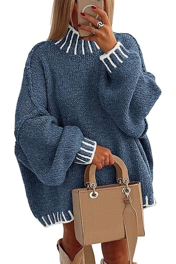 Women's Winter Oversized Pullover Sweaters Long Sleeve Mock Neck Chunky Knit Slouchy Jumper Tops