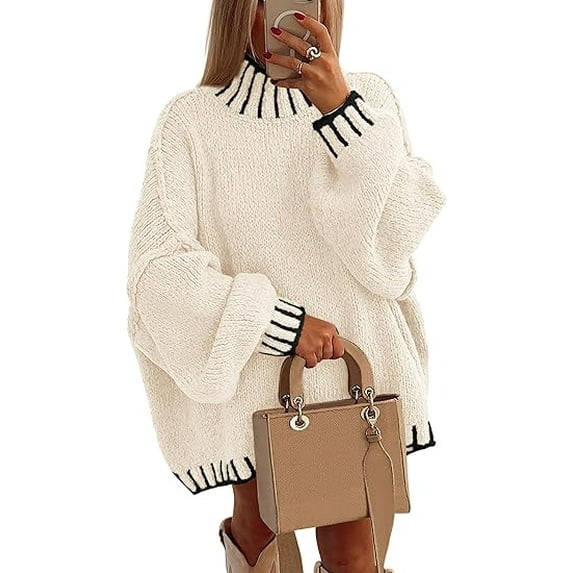 PRETTYGARDEN Women's Winter Oversized Pullover Sweaters Long Sleeve Mock Neck Chunky Knit Slouchy Jumper Tops