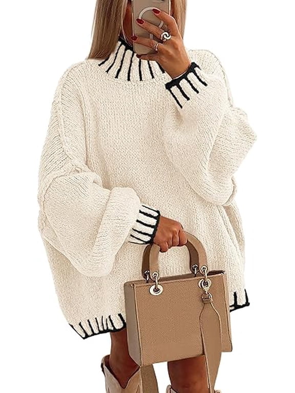 Women's Winter Oversized Pullover Sweaters Long Sleeve Mock Neck Chunky Knit Slouchy Jumper Tops