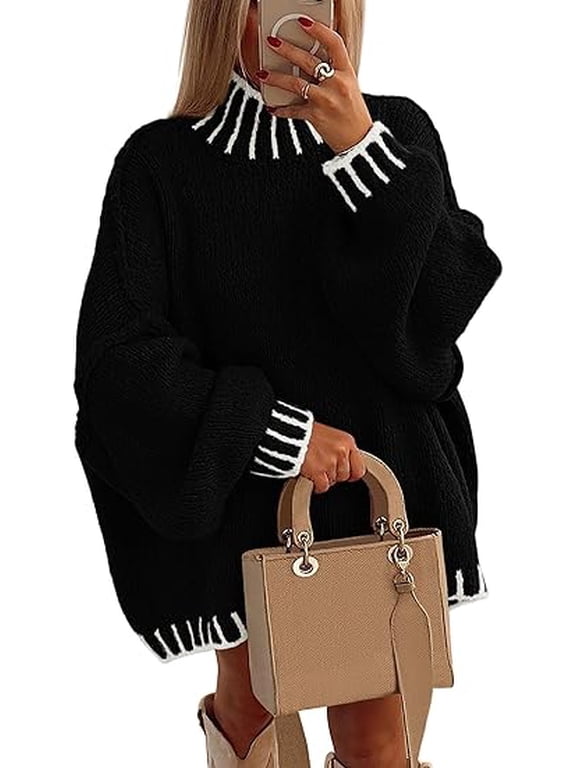 Women's Winter Oversized Pullover Sweaters Long Sleeve Mock Neck Chunky Knit Slouchy Jumper Tops