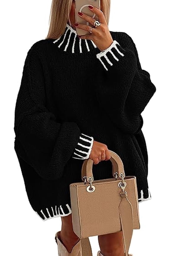 Women's Winter Oversized Pullover Sweaters Long Sleeve Mock Neck Chunky Knit Slouchy Jumper Tops