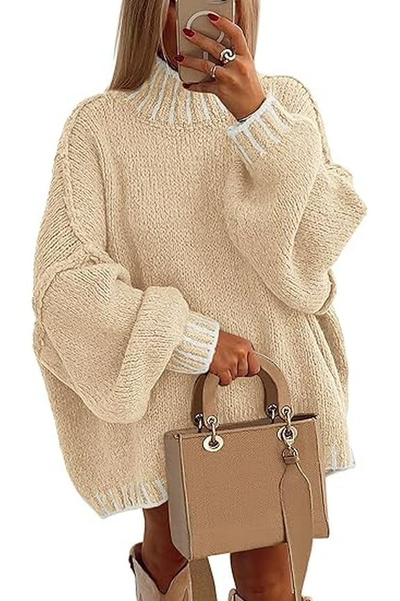Women's Winter Oversized Pullover Sweaters Long Sleeve Mock Neck Chunky Knit Slouchy Jumper Tops