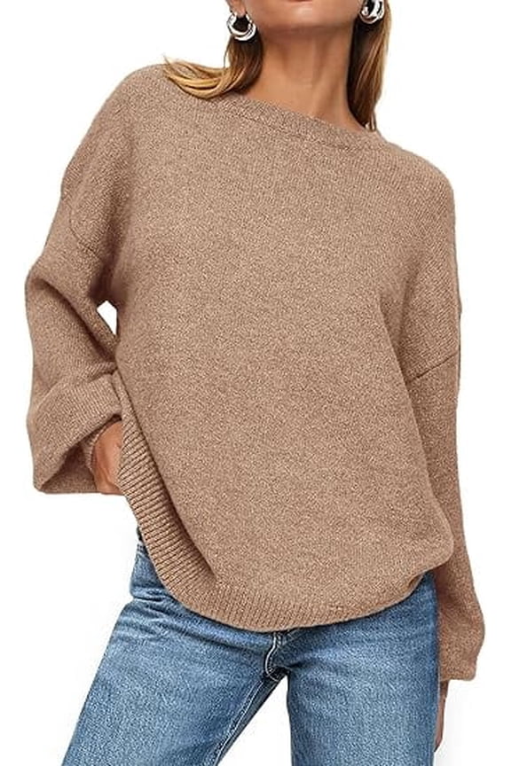 Women's Winter Sweaters Casual Crew Neck Long Sleeve Pullover Ribbed Knit Loose Fit Sweater Tops