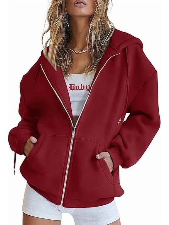 Women's Zip Up Y2K Hoodies Casual Long Sleeve Track Jackets with Pockets