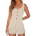 thumbnail image 1 of PRETTYGARDEN Womens 2 Piece Matching Sets Fashion Button Down Suit Vest Tops Shorts Set Spring Business Casual Outfits, 1 of 10