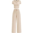 thumbnail image 1 of PRETTYGARDEN Womens 2 Piece Outfits Summer Ribbed Knit Button Short Sleeve Tops Casual Wide Leg Pants Lounge Sets, 1 of 7