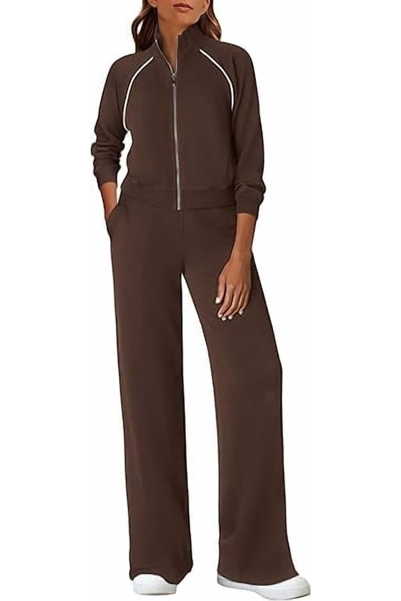 Womens 2 Piece Outfits Sweatsuits Fall Full Zip Sweatshirts Workout Pants Matching Lounge Sets Tracksuits