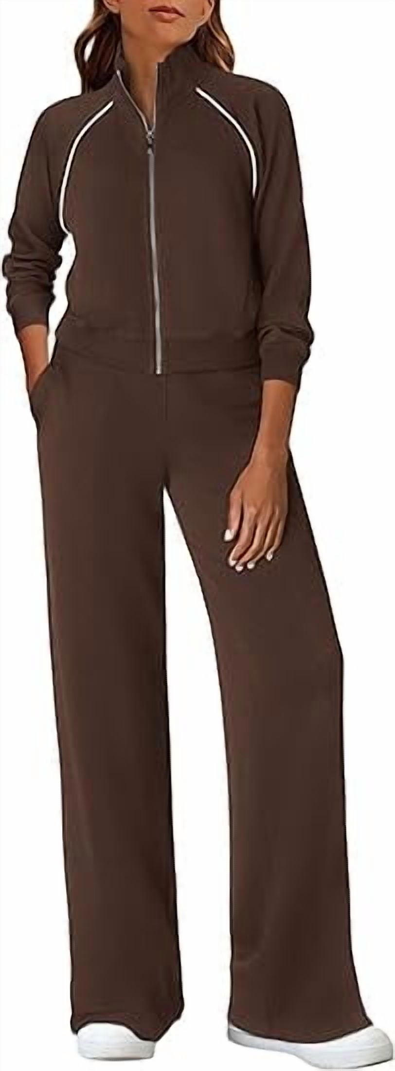 Womens 2 Piece Outfits Sweatsuits Fall Full Zip Sweatshirts Workout Pants Matching Lounge Sets Tracksuits