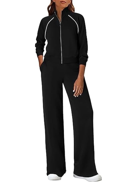 Womens 2 Piece Outfits Sweatsuits Fall Full Zip Sweatshirts Workout Pants Matching Lounge Sets Tracksuits