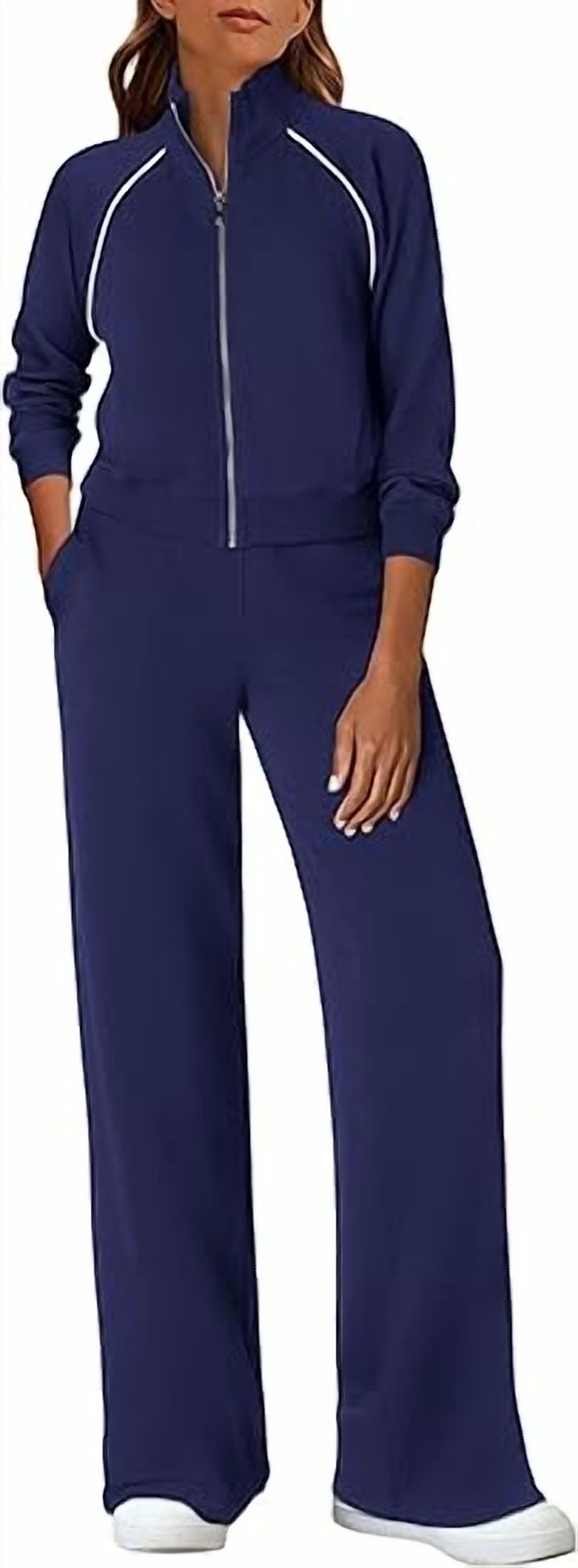 Womens 2 Piece Outfits Sweatsuits Fall Full Zip Sweatshirts Workout Pants Matching Lounge Sets Tracksuits