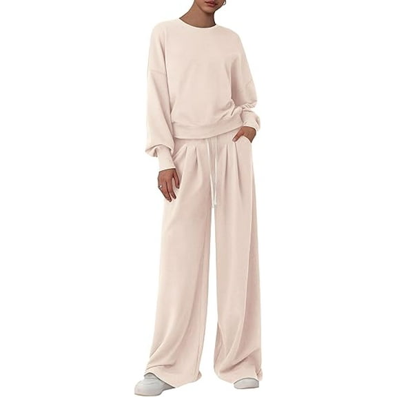 PRETTYGARDEN Womens 2 Piece Sets Long Sleeve Sweatshirt Wide Leg Pants Loose Matching Lounge Set Trendy Fall Outfits