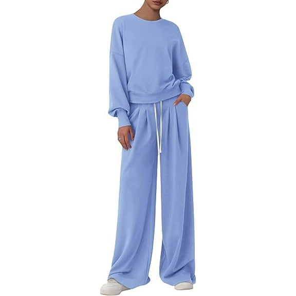 PRETTYGARDEN Womens 2 Piece Sets Long Sleeve Sweatshirt Wide Leg Pants Loose Matching Lounge Set Trendy Fall Outfits