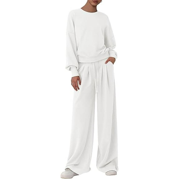 PRETTYGARDEN Womens 2 Piece Sets Long Sleeve Sweatshirt Wide Leg Pants Loose Matching Lounge Set Trendy Fall Outfits