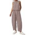 thumbnail image 1 of PRETTYGARDEN Womens 2 Piece Sets Summer Plaid Sleeveless Tops Wide Leg Pants Matching Lounge Set Beach Vacation Outfits, 1 of 10