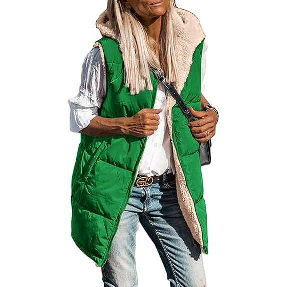 PRETTYGARDEN Womens 2025 Fall Reversible Vests Sleeveless Fleece Jacket Zip Up Hoodie Pockets Long Warm Winter Coat Outerwear