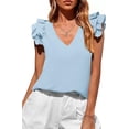 thumbnail image 1 of PRETTYGARDEN Womens Blouses Dressy Casual Summer V Neck Ruffle Cap Sleeve Business Work Tops Spring Teacher Shirts, 1 of 10