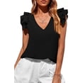 thumbnail image 1 of PRETTYGARDEN Womens Blouses Dressy Casual Summer V Neck Ruffle Cap Sleeve Business Work Tops Spring Teacher Shirts, 1 of 10