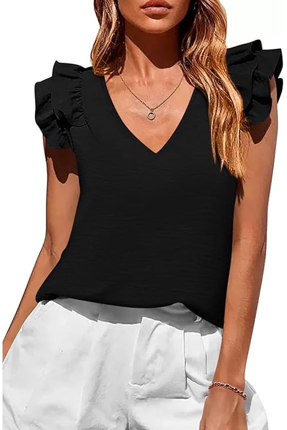Womens Blouses Dressy Casual Summer V Neck Ruffle Cap Sleeve Business Work Tops Spring Teacher Shirts