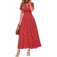 thumbnail image 1 of PRETTYGARDEN Womens Boho Maxi Dress Floral Summer Spring Short Sleeve V Neck A Line Embroidered Beach Vacation Dresses, 1 of 8