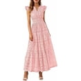 thumbnail image 1 of PRETTYGARDEN Womens Boho Maxi Dresses Summer Floral Lace Eyelet V Neck Spring Wedding Guest Dress Beach Vacation Clothes, 1 of 8