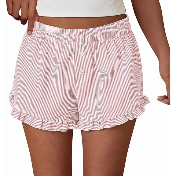 PRETTYGARDEN Womens Boxer Shorts Y2K Ruffle Shorts Summer Spring Lounge Striped Casual Beach Bottoms Pockets