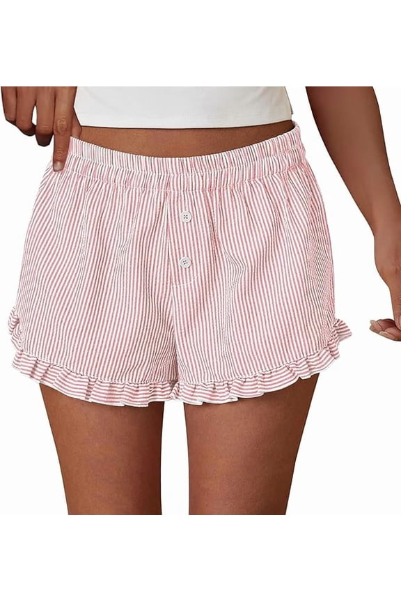 Womens Boxer Shorts Y2K Ruffle Shorts Summer Spring Lounge Striped Casual Beach Bottoms Pockets