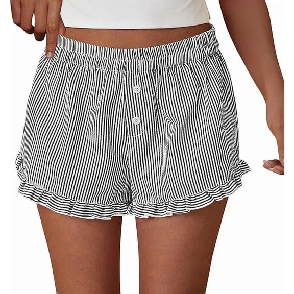 PRETTYGARDEN Womens Boxer Shorts Y2K Ruffle Shorts Summer Spring Lounge Striped Casual Beach Bottoms Pockets