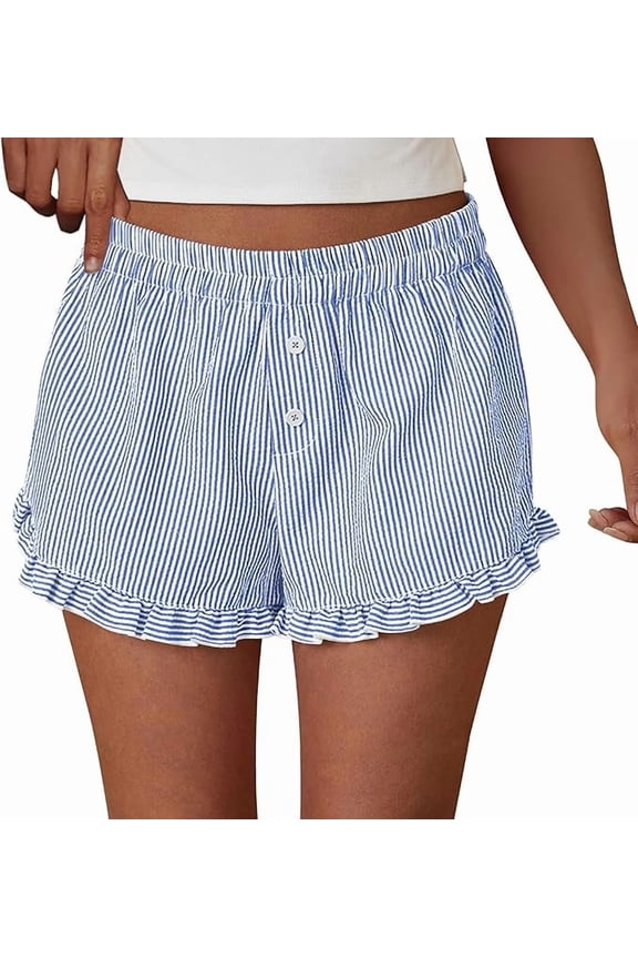 Womens Boxer Shorts Y2K Ruffle Shorts Summer Spring Lounge Striped Casual Beach Bottoms Pockets
