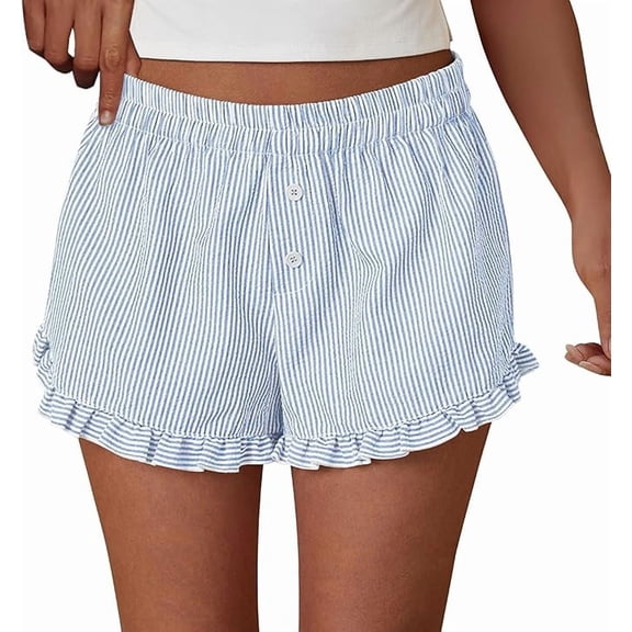 PRETTYGARDEN Womens Boxer Shorts Y2K Ruffle Shorts Summer Spring Lounge Striped Casual Beach Bottoms Pockets