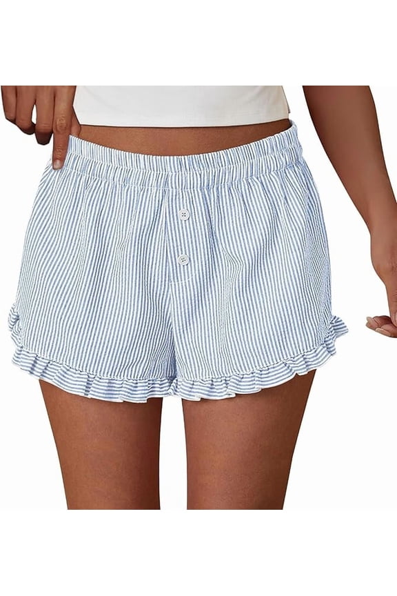 Womens Boxer Shorts Y2K Ruffle Shorts Summer Spring Lounge Striped Casual Beach Bottoms Pockets