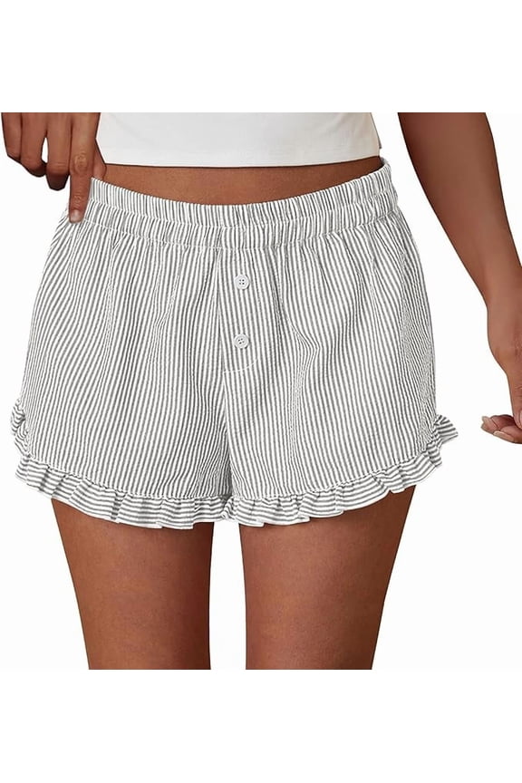 Womens Boxer Shorts Y2K Ruffle Shorts Summer Spring Lounge Striped Casual Beach Bottoms Pockets