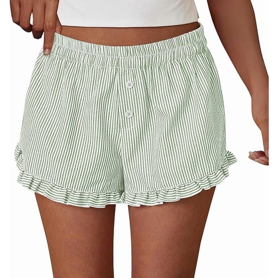 PRETTYGARDEN Womens Boxer Shorts Y2K Ruffle Shorts Summer Spring Lounge Striped Casual Beach Bottoms Pockets