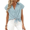 thumbnail image 1 of PRETTYGARDEN Womens Button Down Shirts V Neck Short Cap Sleeve Collared Plaid Tops Summer Spring Casual Blouses Clothes, 1 of 8