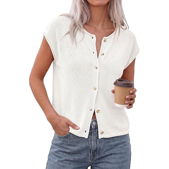 PRETTYGARDEN Womens Cap Short Sleeve Sweater Vest Spring Summer Lightweight Button Down Cardigans Trendy Loose Tops