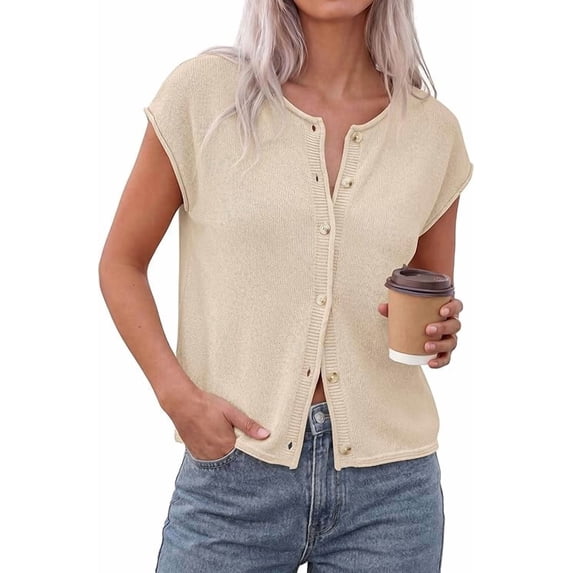 PRETTYGARDEN Womens Cap Short Sleeve Sweater Vest Spring Summer Lightweight Button Down Cardigans Trendy Loose Tops