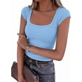 thumbnail image 1 of PRETTYGARDEN Womens Cap Sleeve T Shirts Square Neck Basic Tees Slim Fit Ribbed Knit Spring Going Out Tops Summer Clothes, 1 of 10