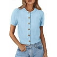 thumbnail image 1 of PRETTYGARDEN Womens Casual Summer Short Sleeve Cardigans Button Down Knitted Sweater Basic Crew Neck Crop Tops, 1 of 10