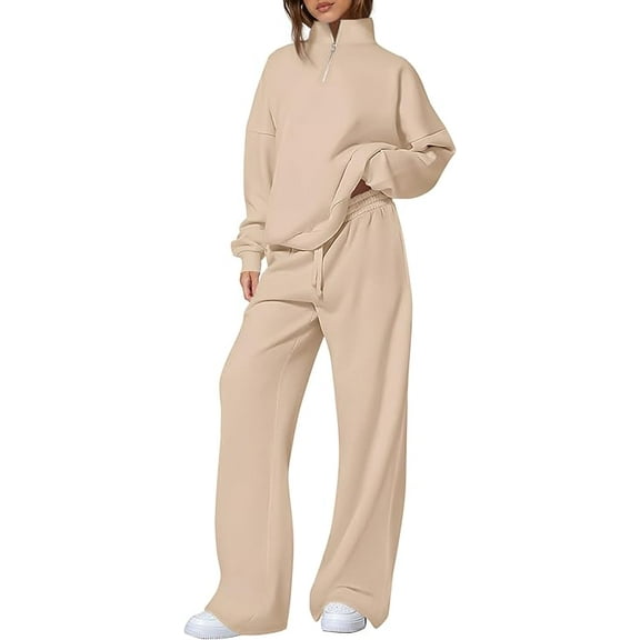 PRETTYGARDEN Womens Casual Two Piece Sets Fall Outfits Quarter Zip Sweatshirts Straight Leg Pants Sweatsuits Tracksuit