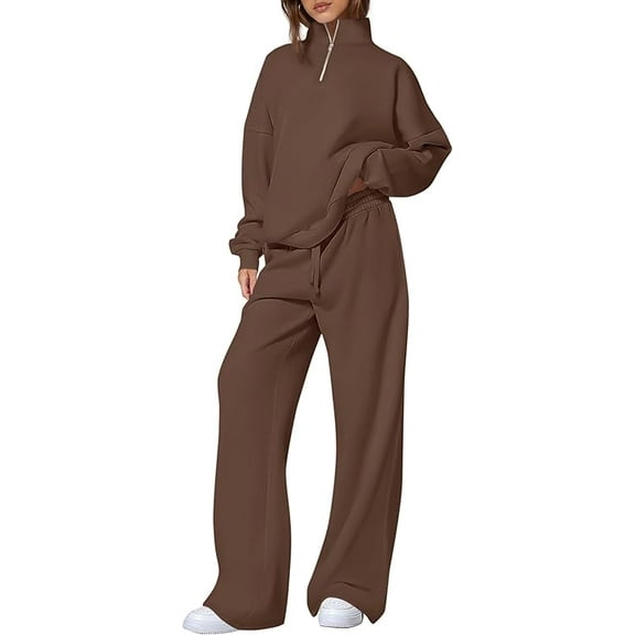 PRETTYGARDEN Womens Casual Two Piece Sets Fall Outfits Quarter Zip Sweatshirts Straight Leg Pants Sweatsuits Tracksuit
