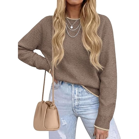 PRETTYGARDEN Womens Crewneck Fall Sweaters Pullover Tops Soft Stretchy Knit,Raglan Long Sleeve,Ribbed Cuffs,Color Block,Casual Daily Outfits,Office Work Clothes,Winter Layering Wear