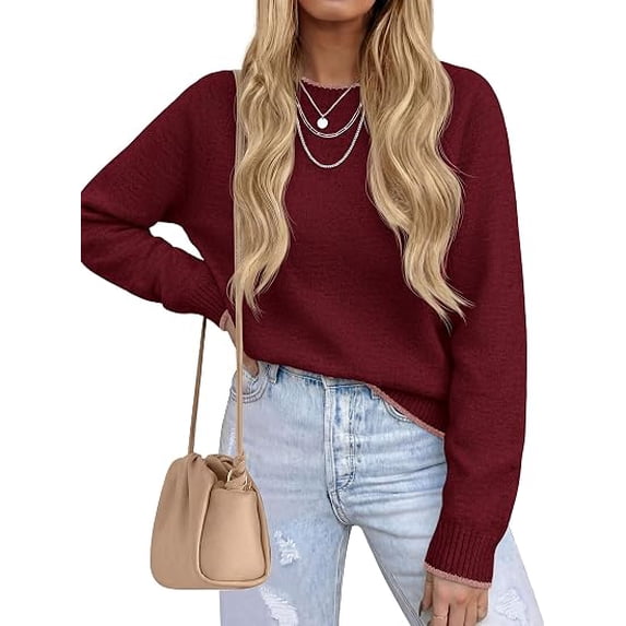 PRETTYGARDEN Womens Crewneck Fall Sweaters Pullover Tops Soft Stretchy Knit,Raglan Long Sleeve,Ribbed Cuffs,Color Block,Casual Daily Outfits,Office Work Clothes,Winter Layering Wear